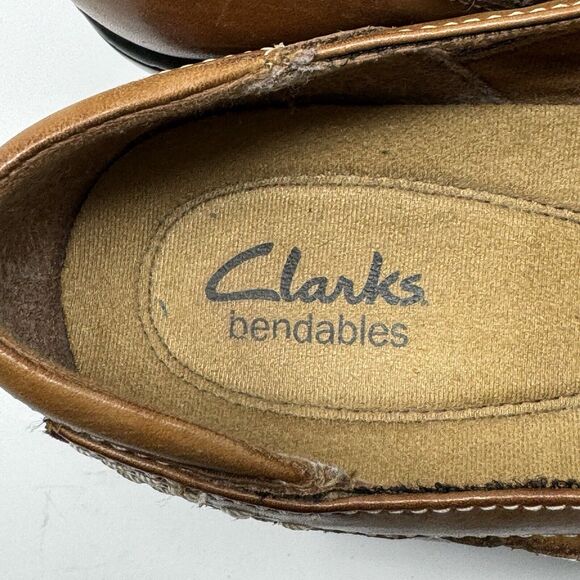 Clarks Bendables Tan Leather Criss Cross Strap Comfort Shoes Sz 10 - Picture 4 of 7